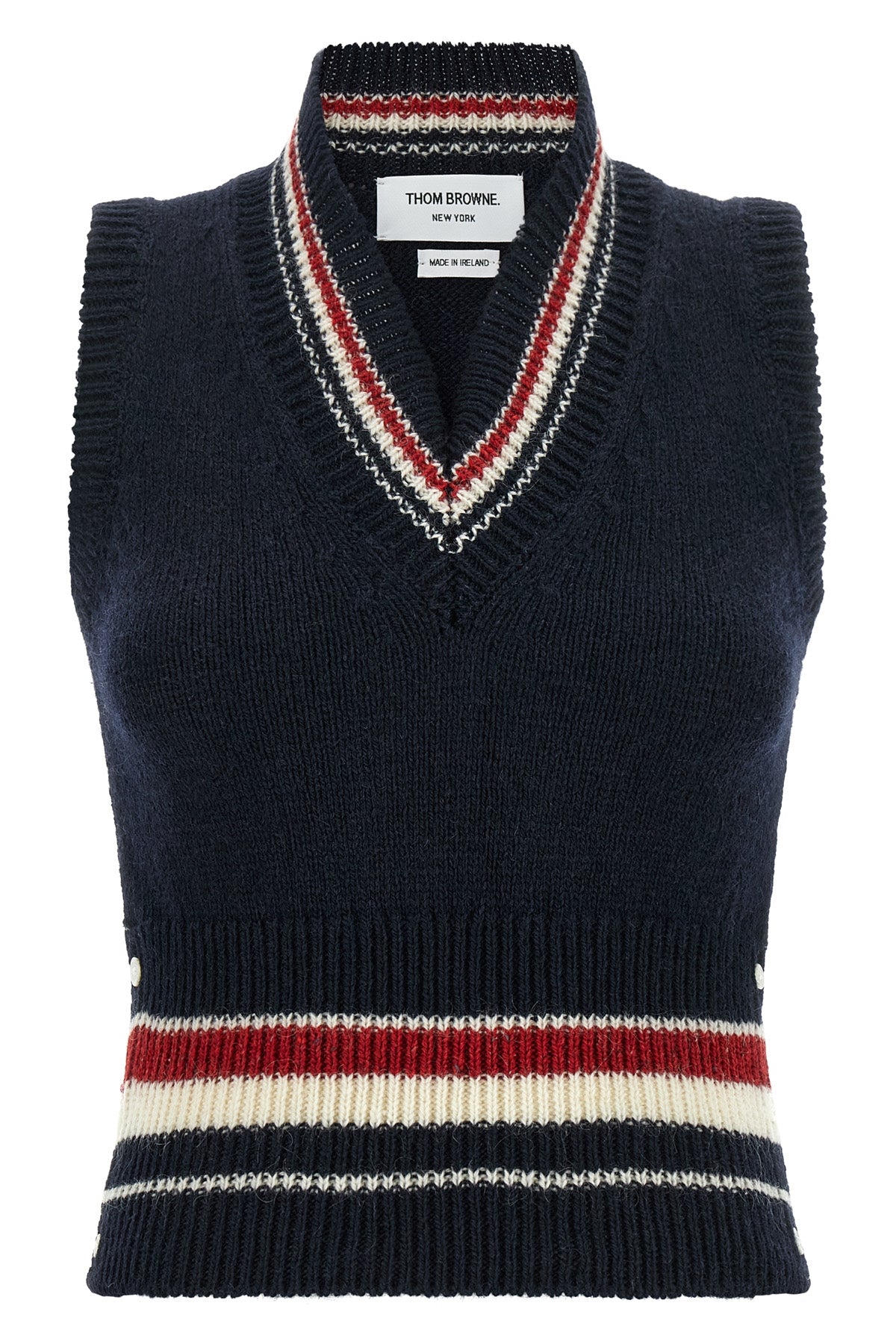 the thom browne vest is made of a fine blend of wool and mohair