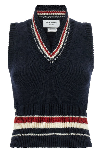 the thom browne vest is made of a fine blend of wool and mohair
