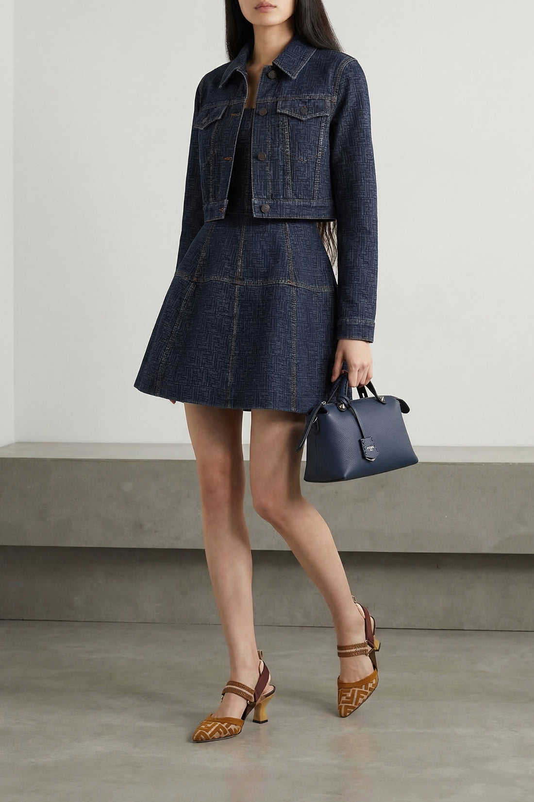 FENDI 40 all-over quilted ff denim mini dress