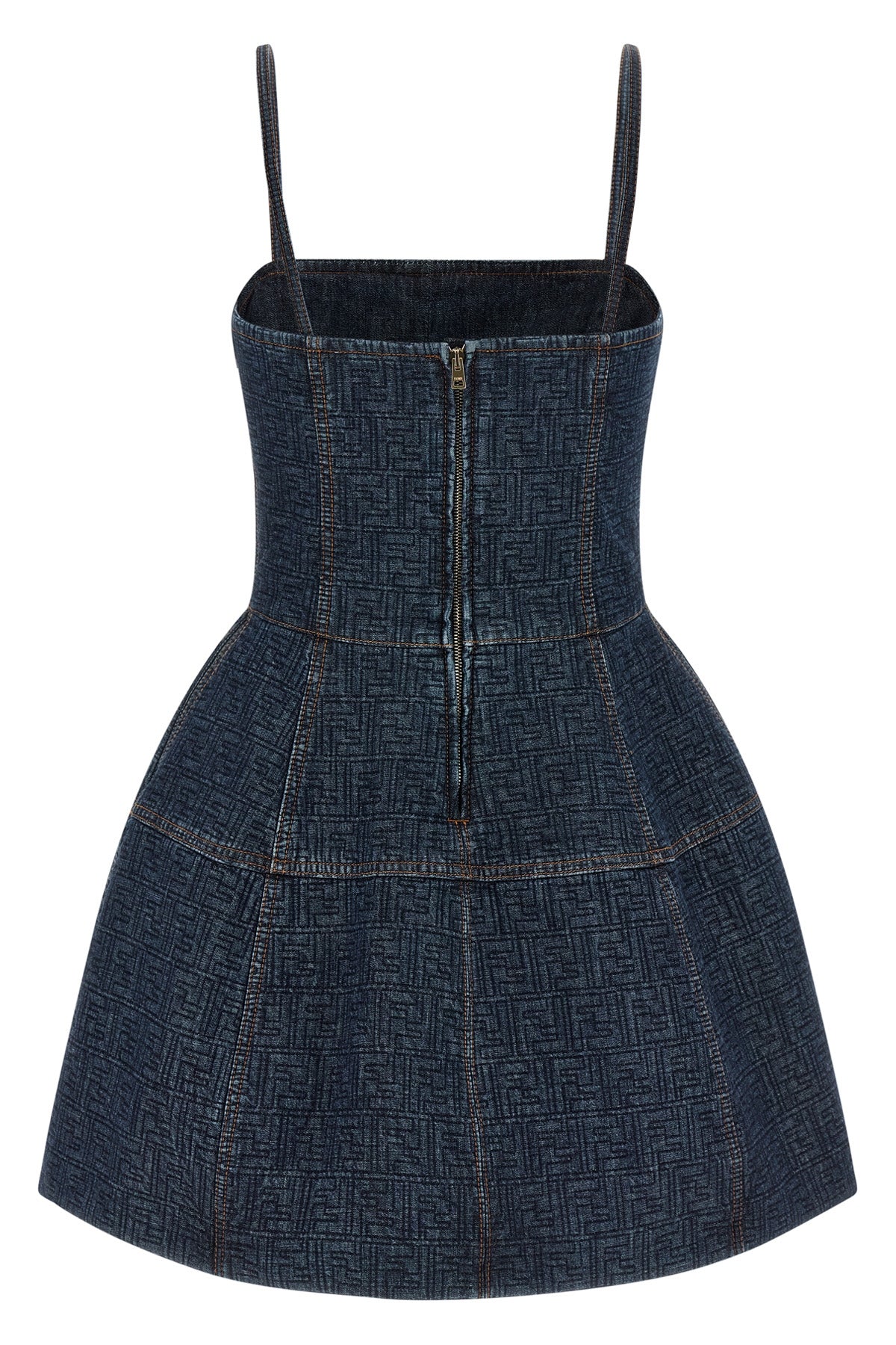 all-over quilted ff denim mini dress