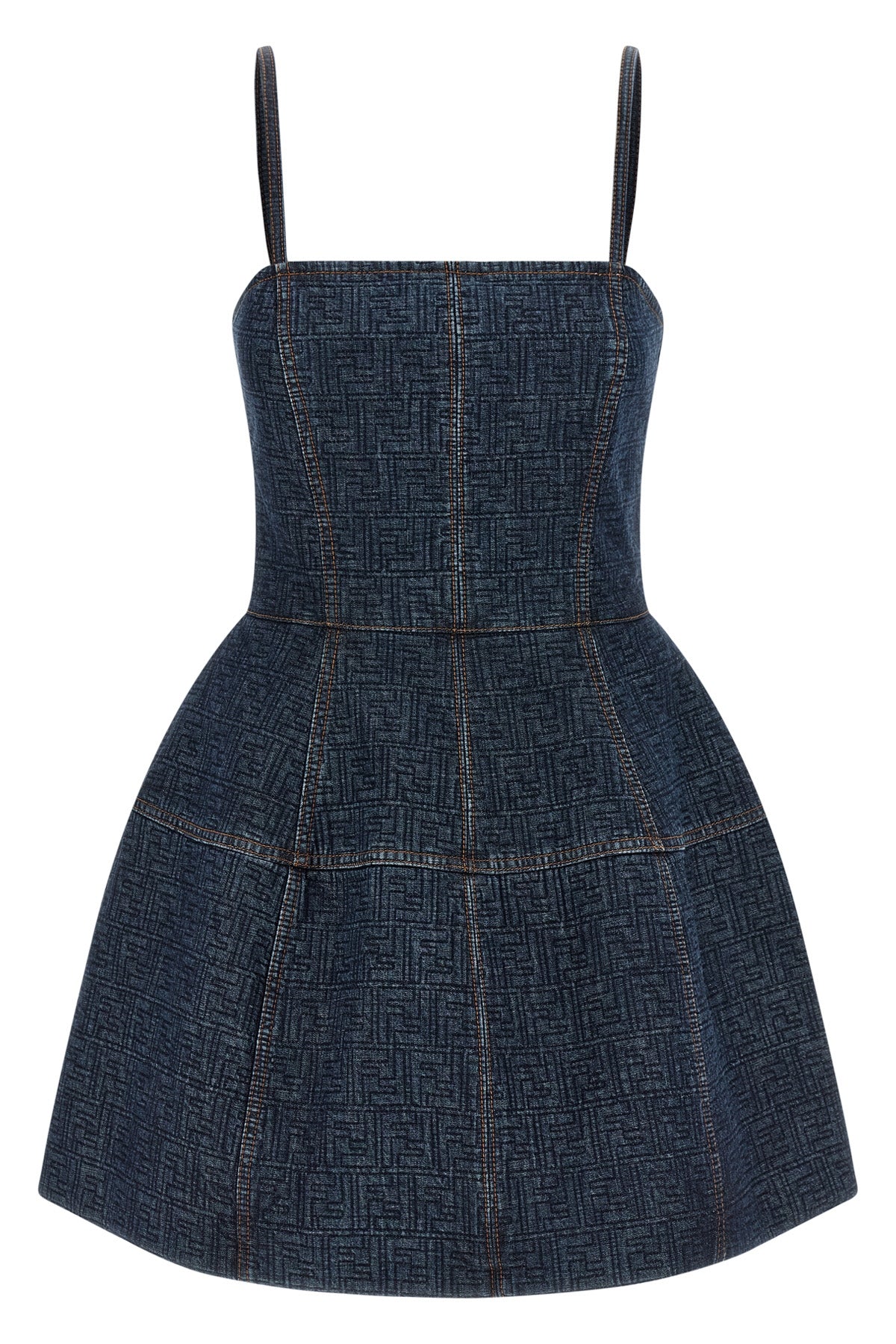 all-over quilted ff denim mini dress
