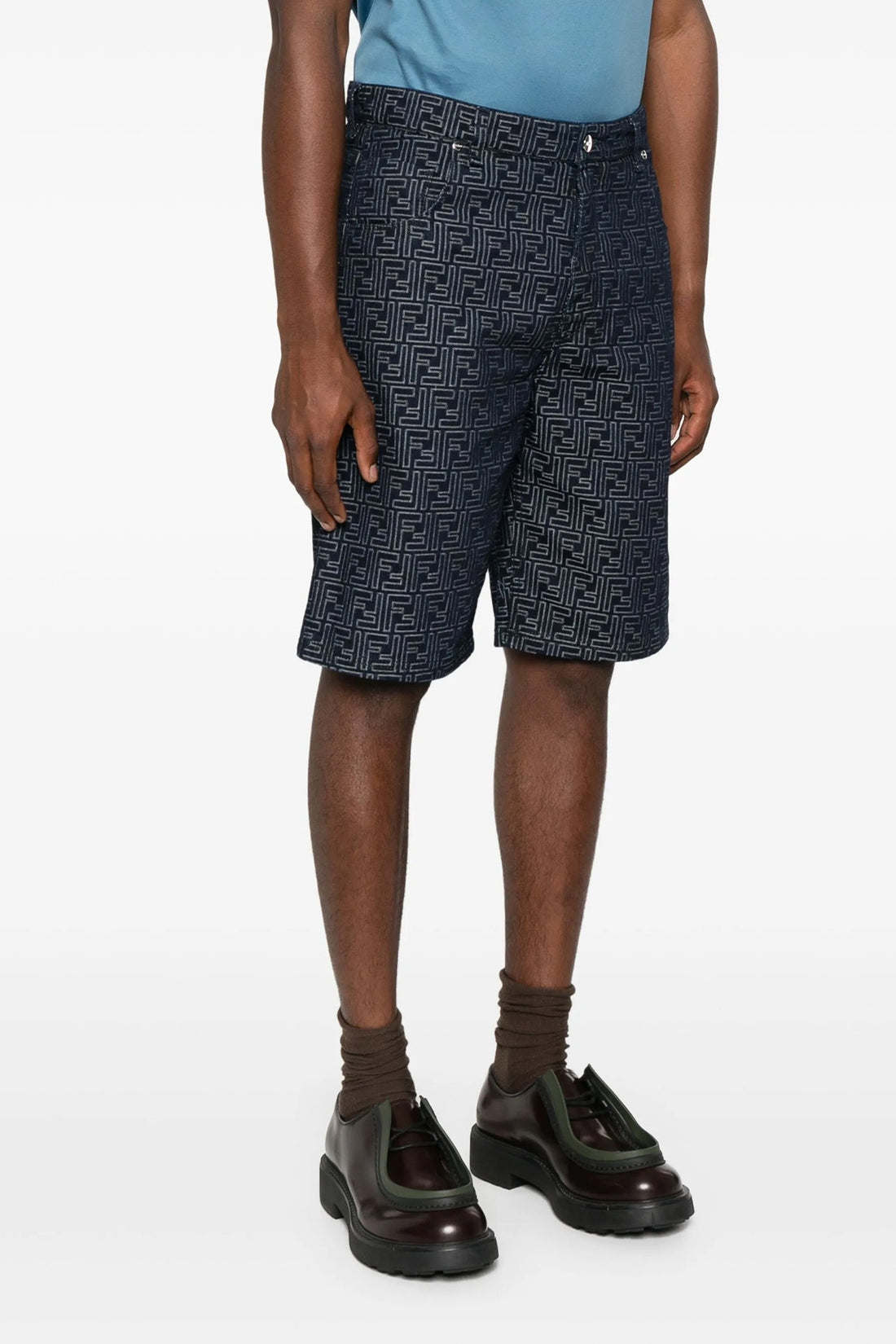 FENDI 30 high waist ff jacquard ff denim fabric bermuda shorts