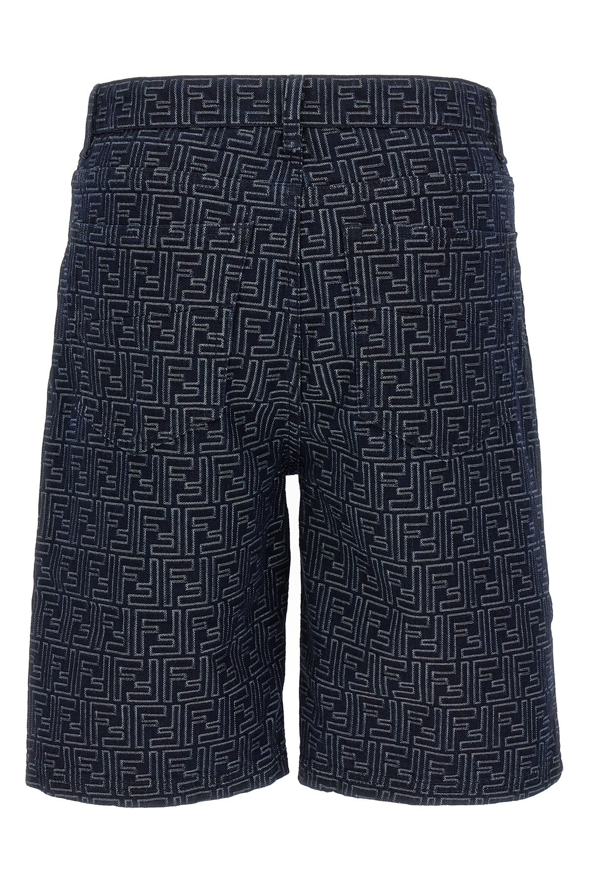 high waist ff jacquard ff denim fabric bermuda shorts