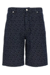 high waist ff jacquard ff denim fabric bermuda shorts