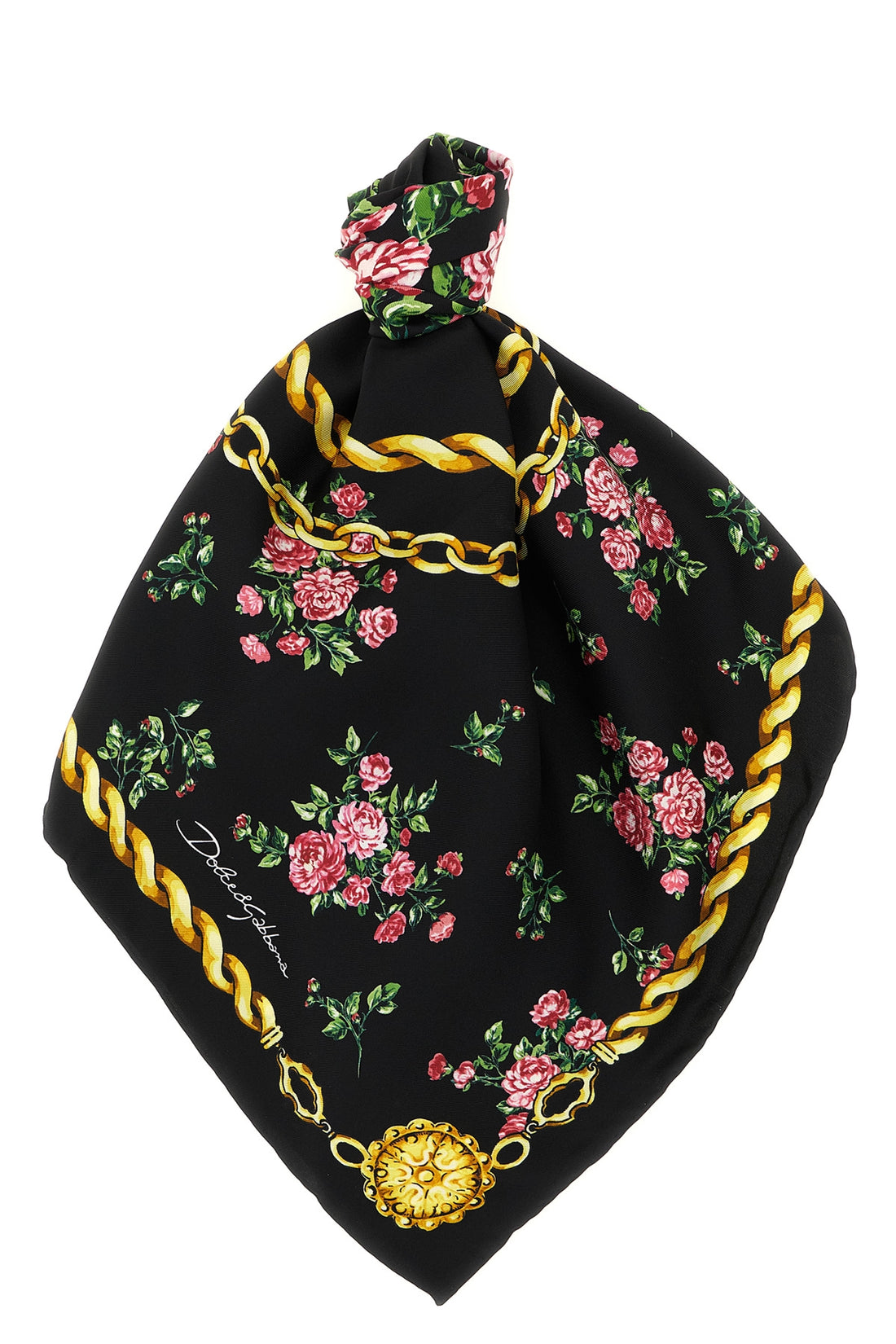 DOLCE &amp; GABBANA OS mazzolini di rose print silk twill scarf