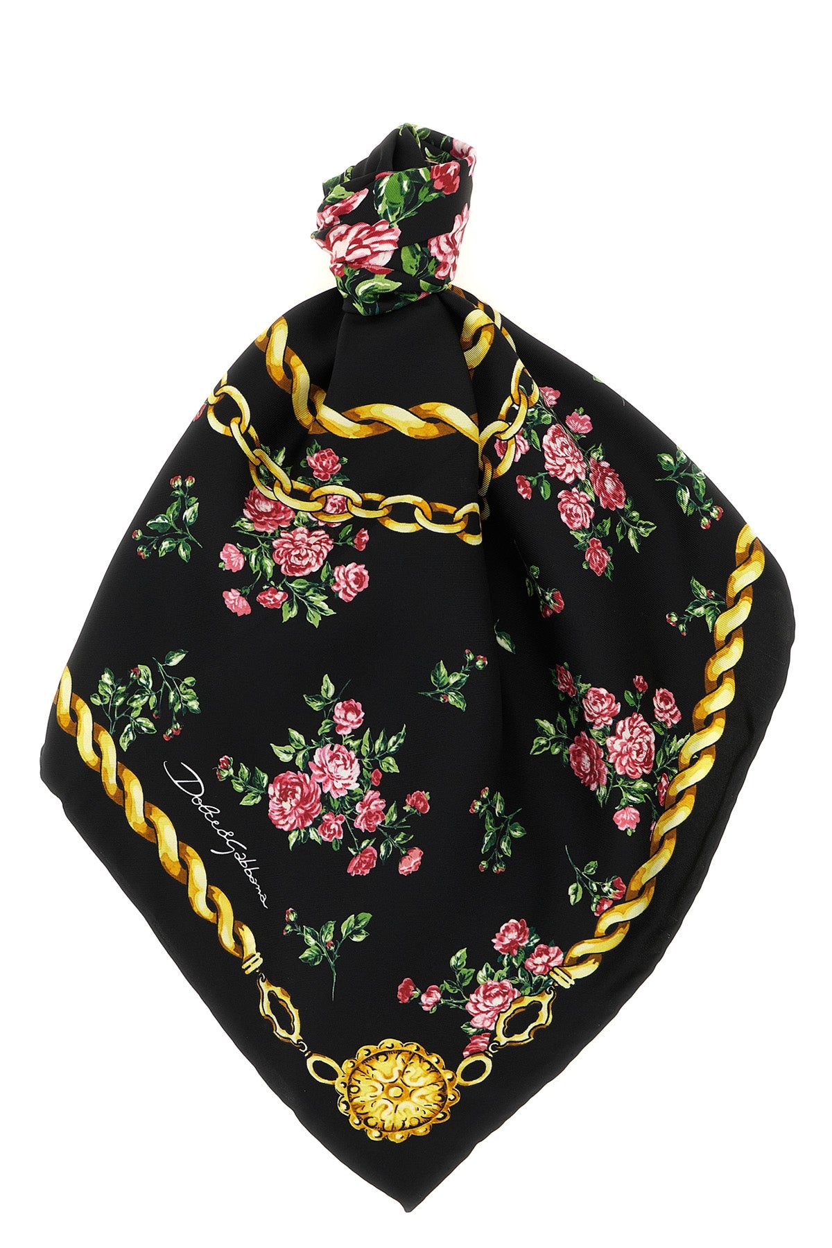 mazzolini di rose print silk twill scarf