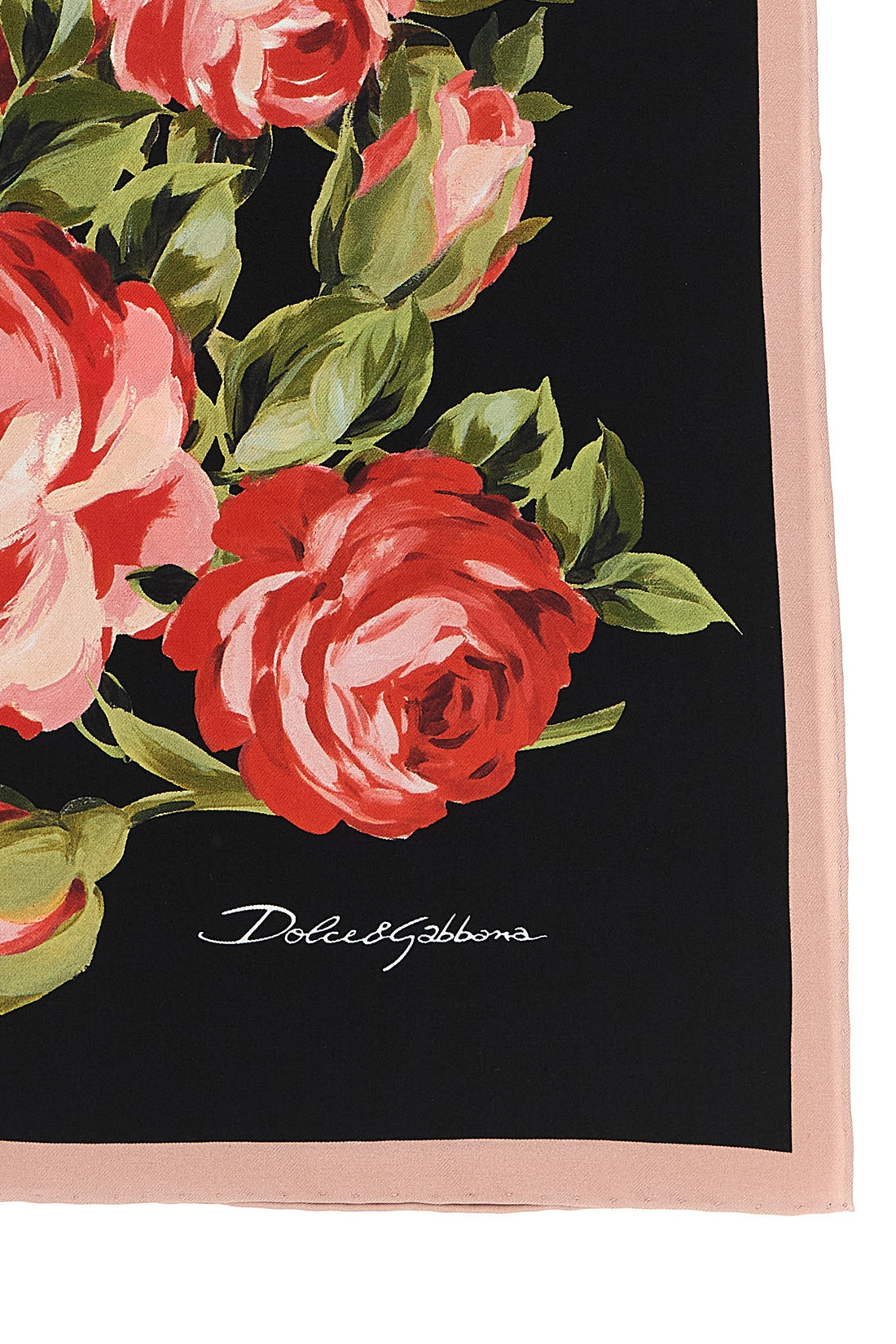 DOLCE &amp; GABBANA OS bouquet rose print silk twill scarf