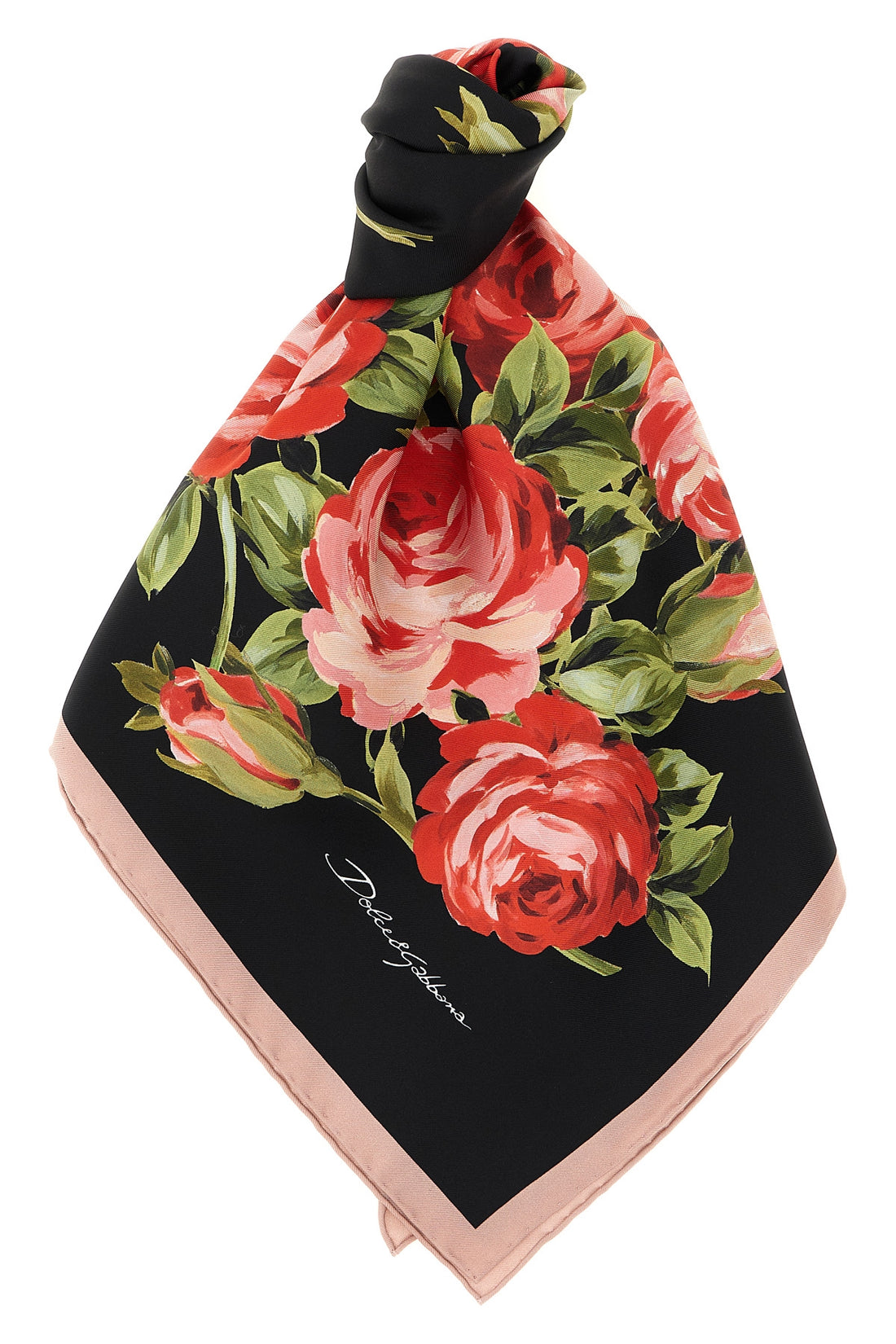 DOLCE &amp; GABBANA OS bouquet rose print silk twill scarf