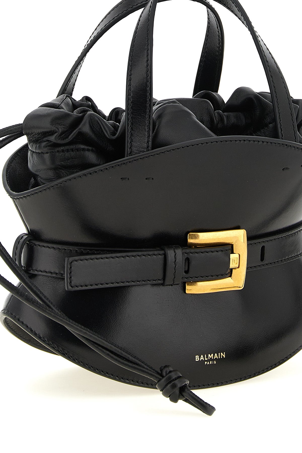 the black balmain shuffle mini handbag is made of fine smooth calf leather