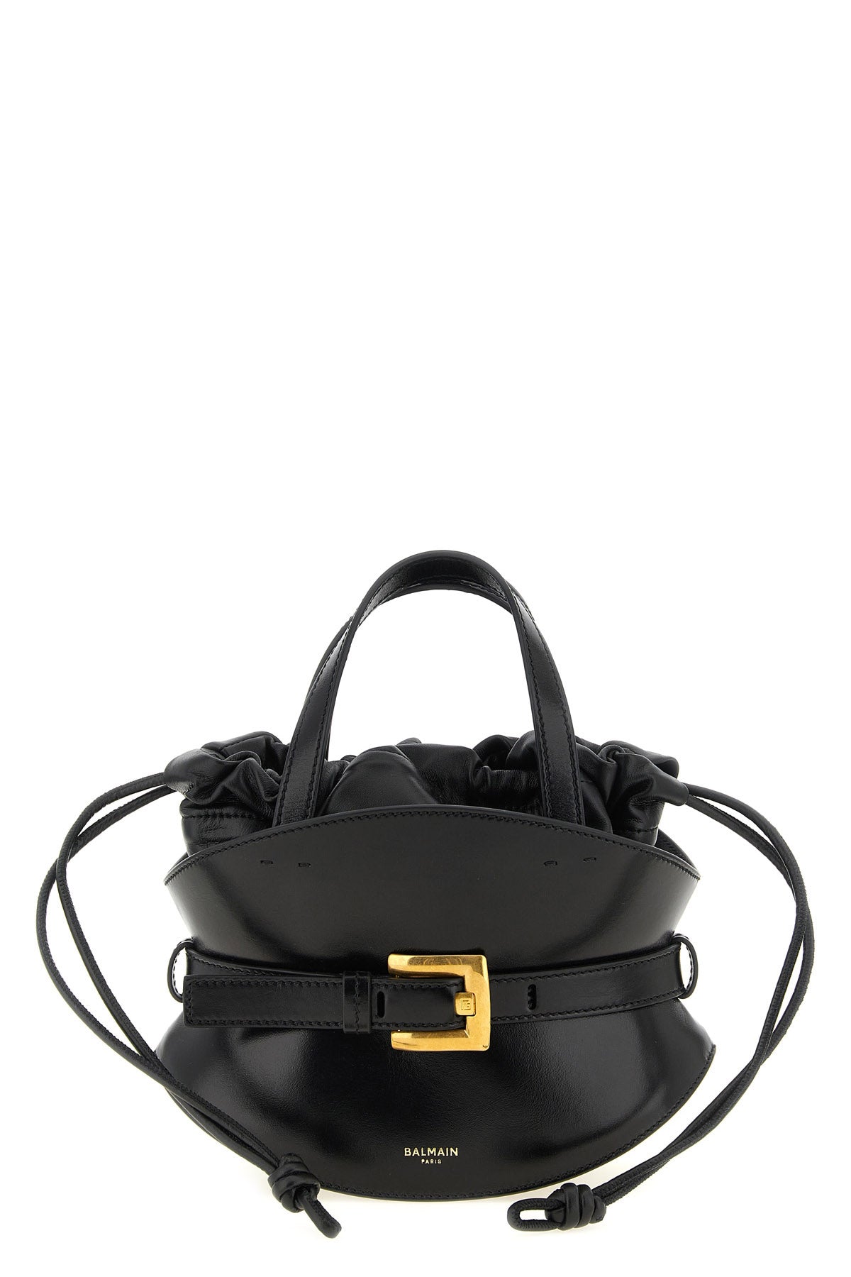 the black balmain shuffle mini handbag is made of fine smooth calf leather