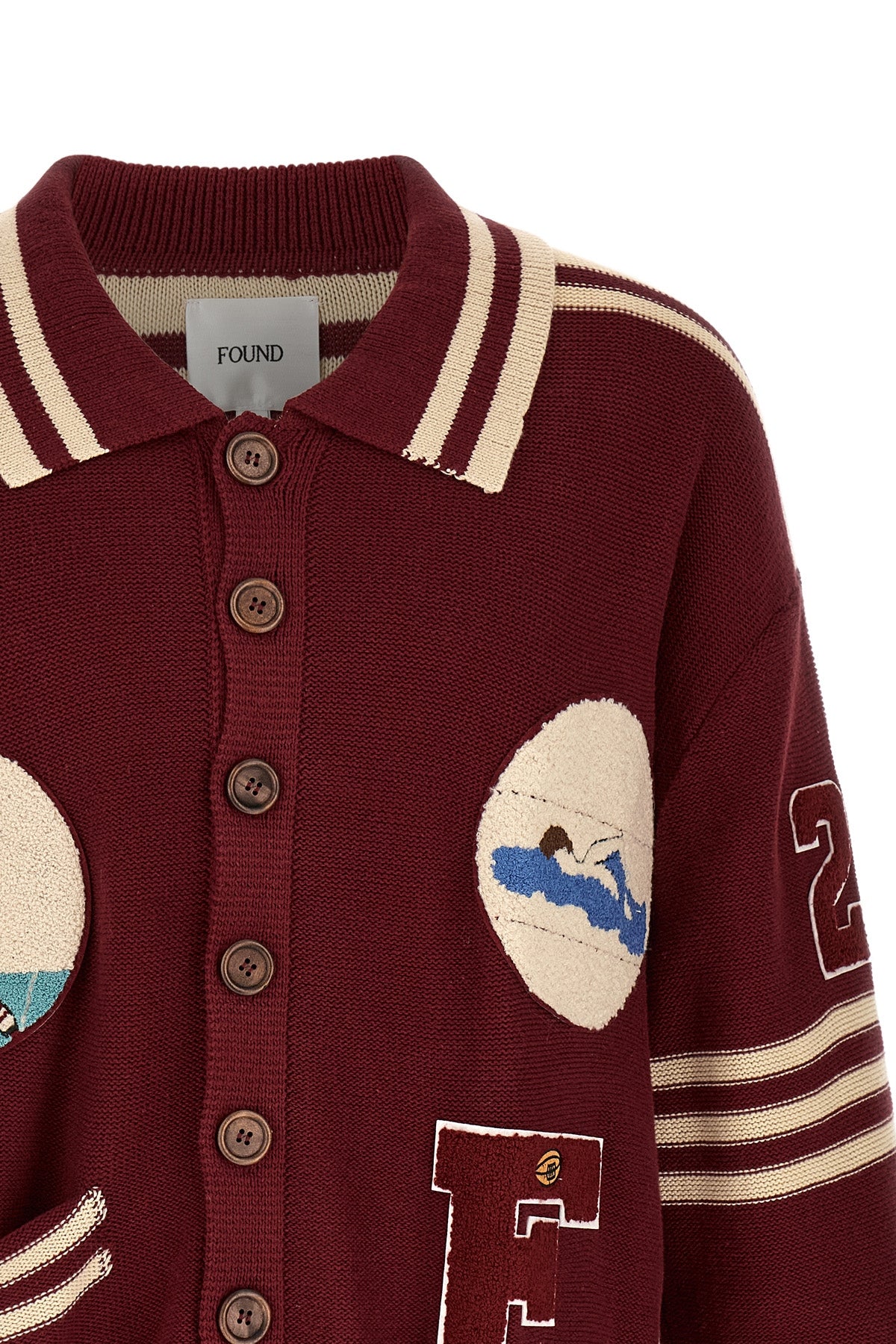 the found fin varsity patch collar cardigan