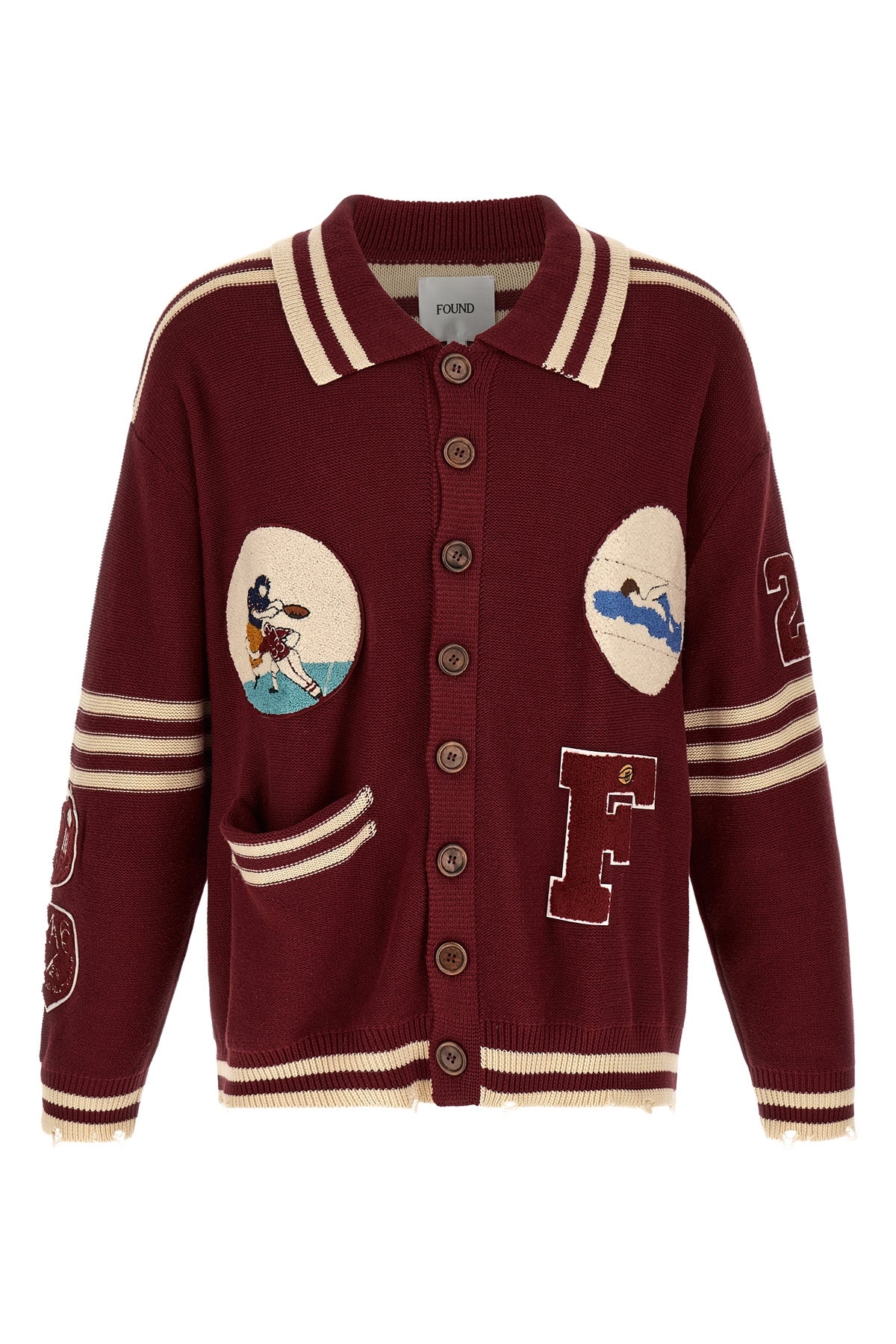 the found fin varsity patch collar cardigan
