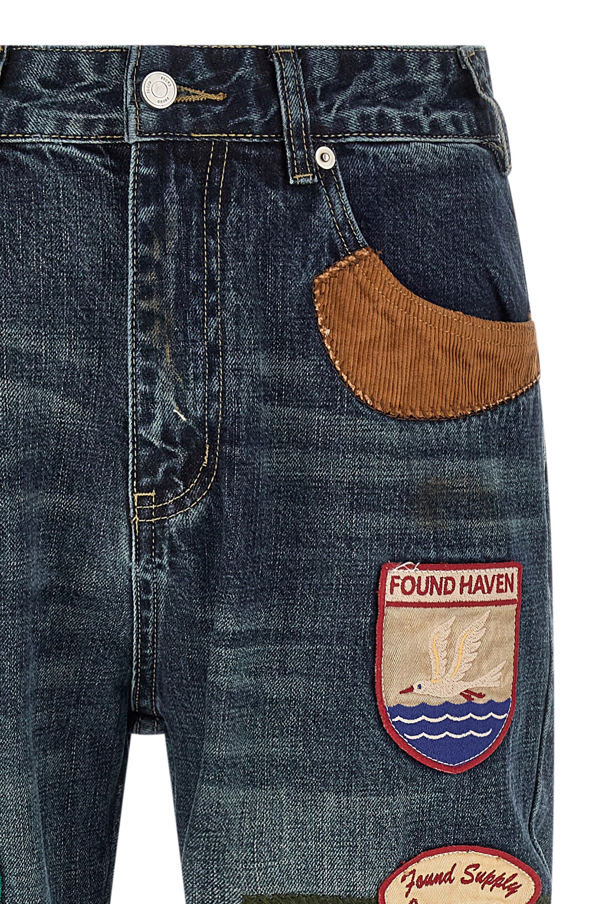 patchwork jeans in sturdy washed cotton denim that enhances the natural discol