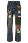 patchwork jeans in sturdy washed cotton denim that enhances the natural discol