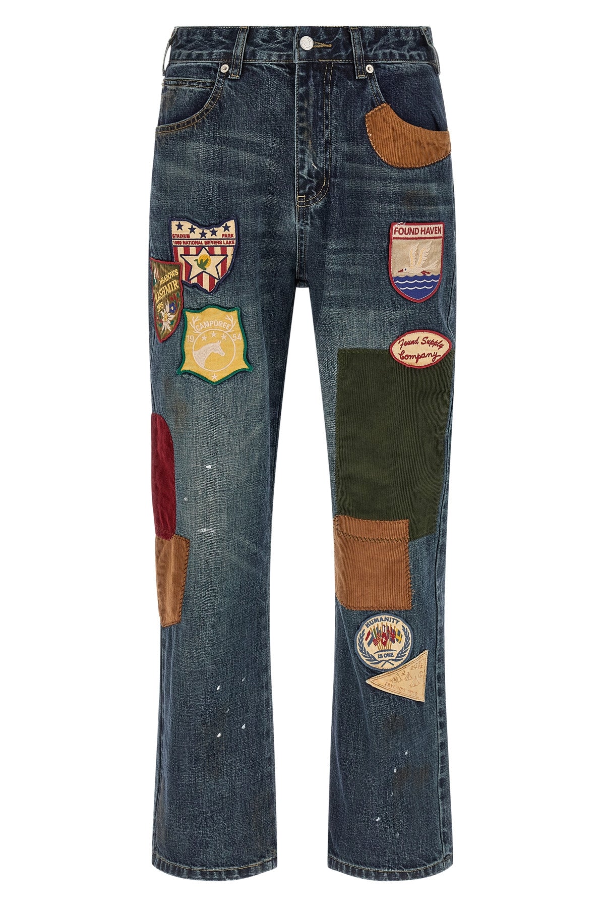 patchwork jeans in sturdy washed cotton denim that enhances the natural discol