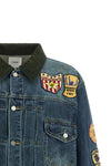 patchwork vintage-effect stone washed cotton denim jacket