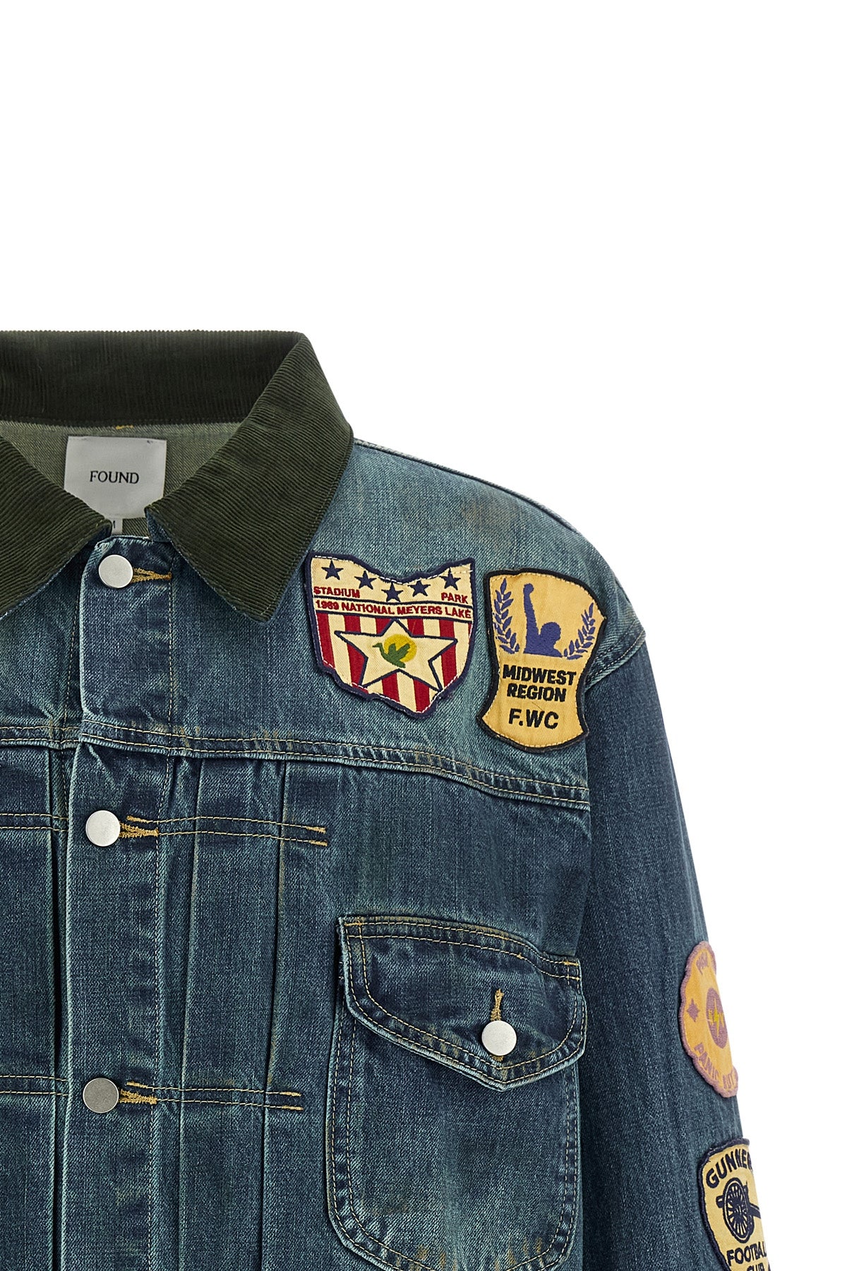 patchwork vintage-effect stone washed cotton denim jacket