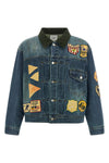 patchwork vintage-effect stone washed cotton denim jacket