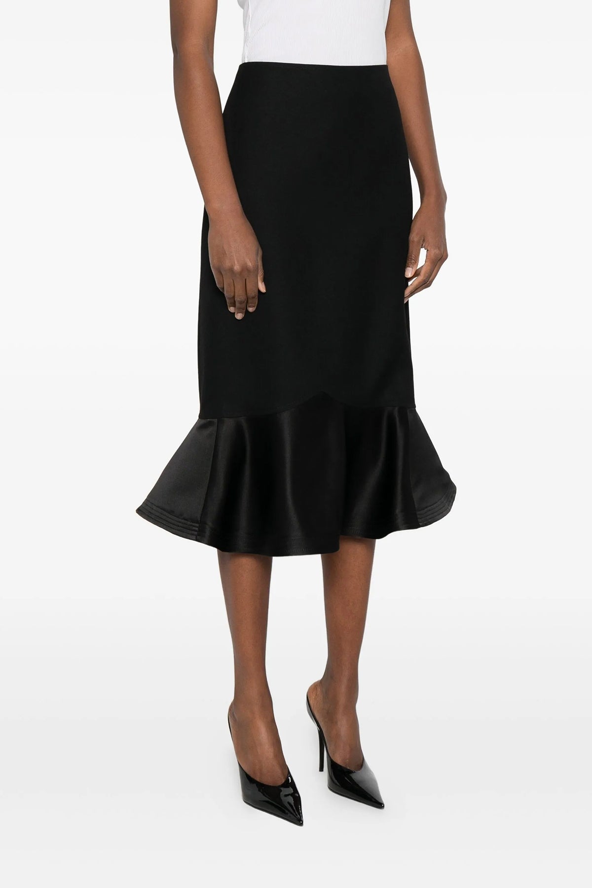 midi skirt in wool grain de poudre