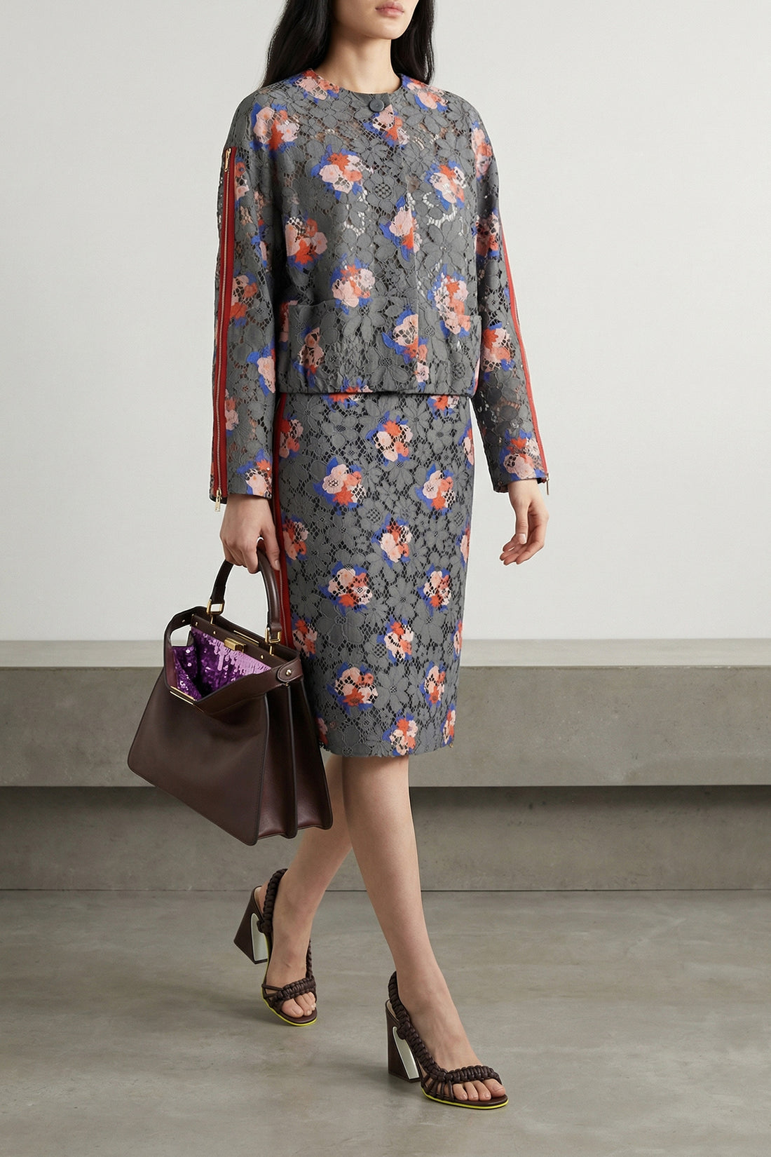 FENDI 38 lace midi skirt