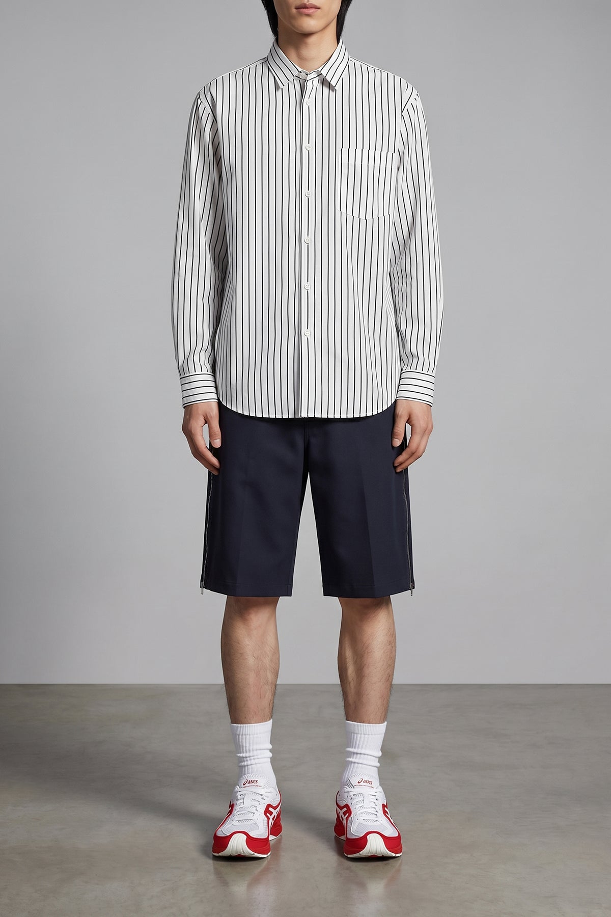 bermuda shorts in herringbone fabric
