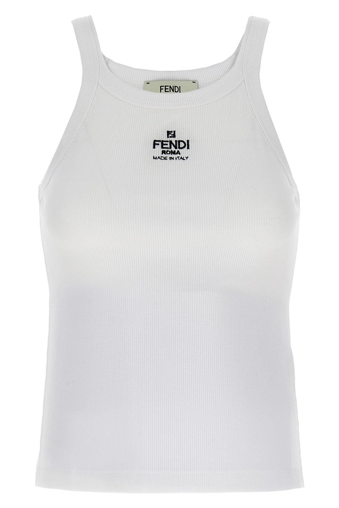 FENDI L top canotta in cotone garzato con logo ricamato frontale