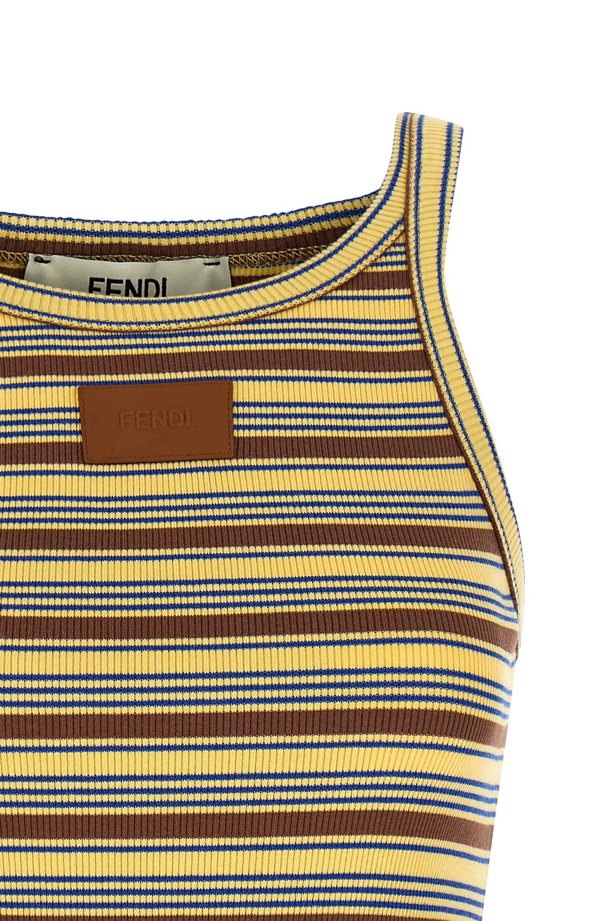 the sleeveless fendi top defines a tight silhouette through cotton ribbed knit