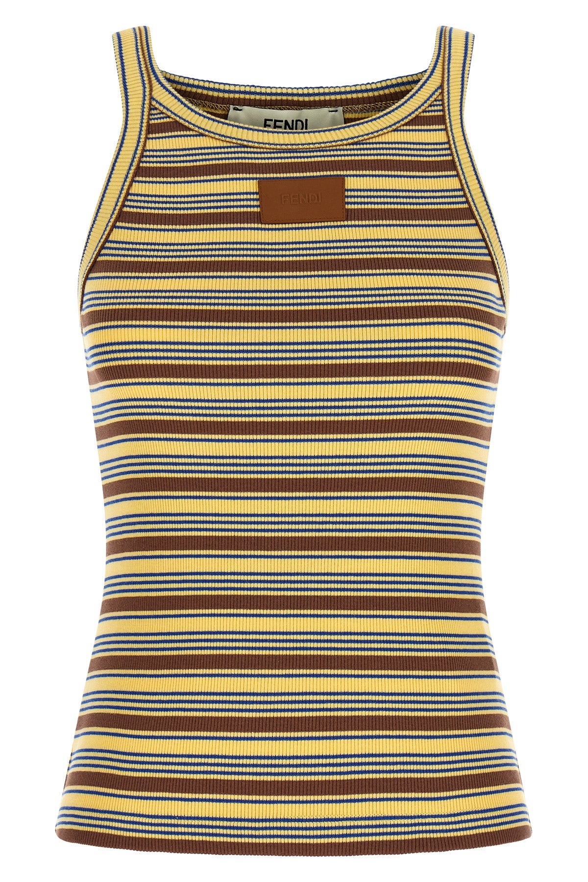 the sleeveless fendi top defines a tight silhouette through cotton ribbed knit
