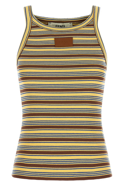 the sleeveless fendi top defines a tight silhouette through cotton ribbed knit
