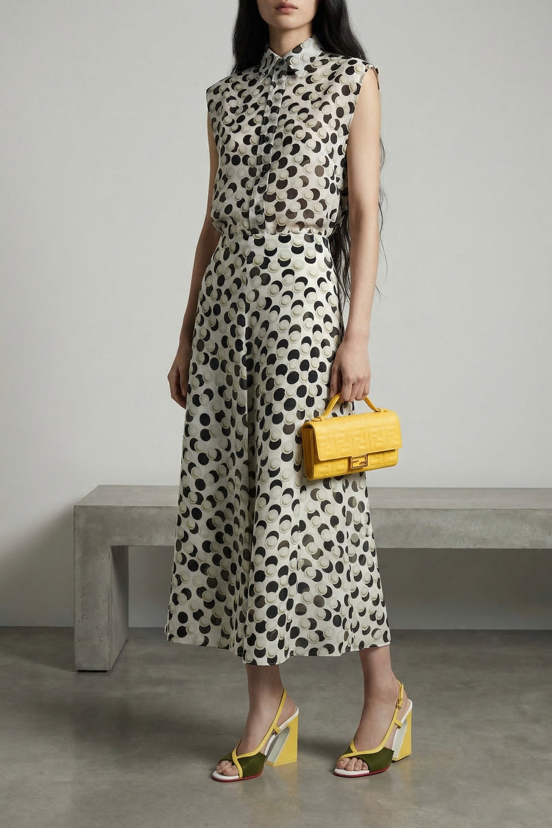 FENDI 38 jacquard polka dot patterned silk top