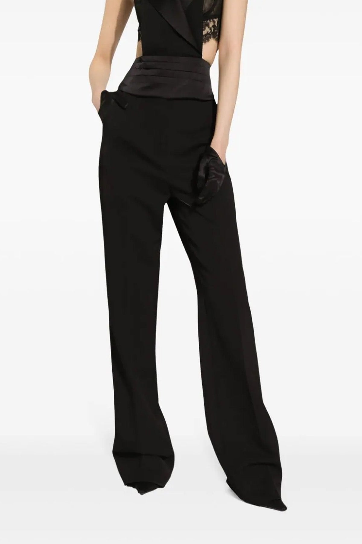 high-waisted tuxedo wool gabardine pants