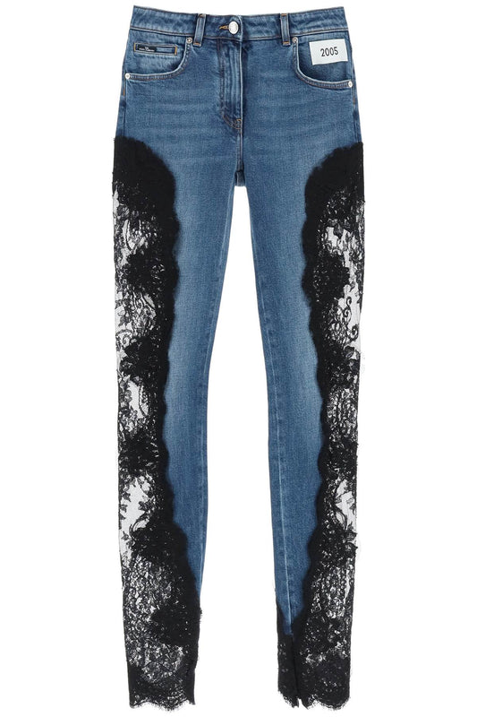 slim fit jeans with lace inserts