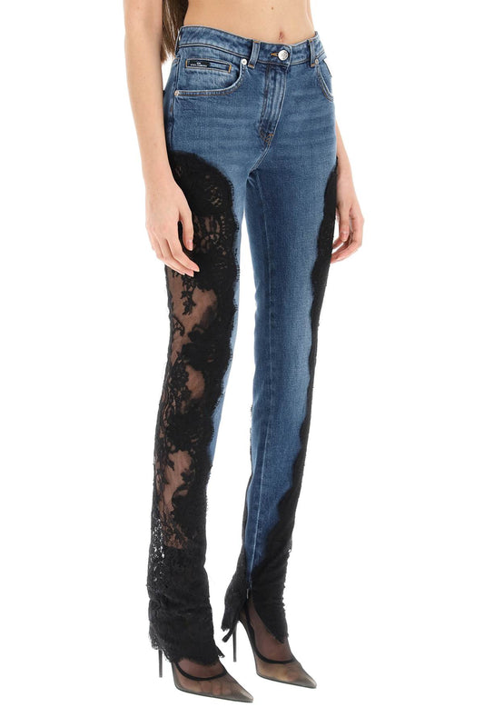 slim fit jeans with lace inserts