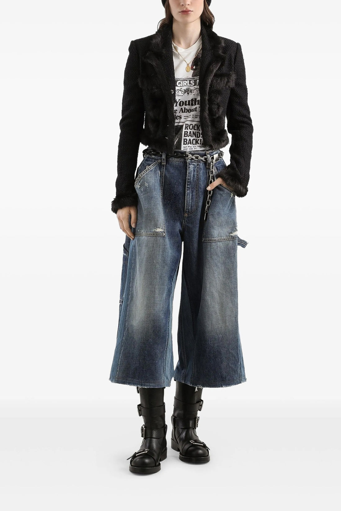 DOLCE &amp; GABBANA 38 used-effect cotton denim bermuda shorts