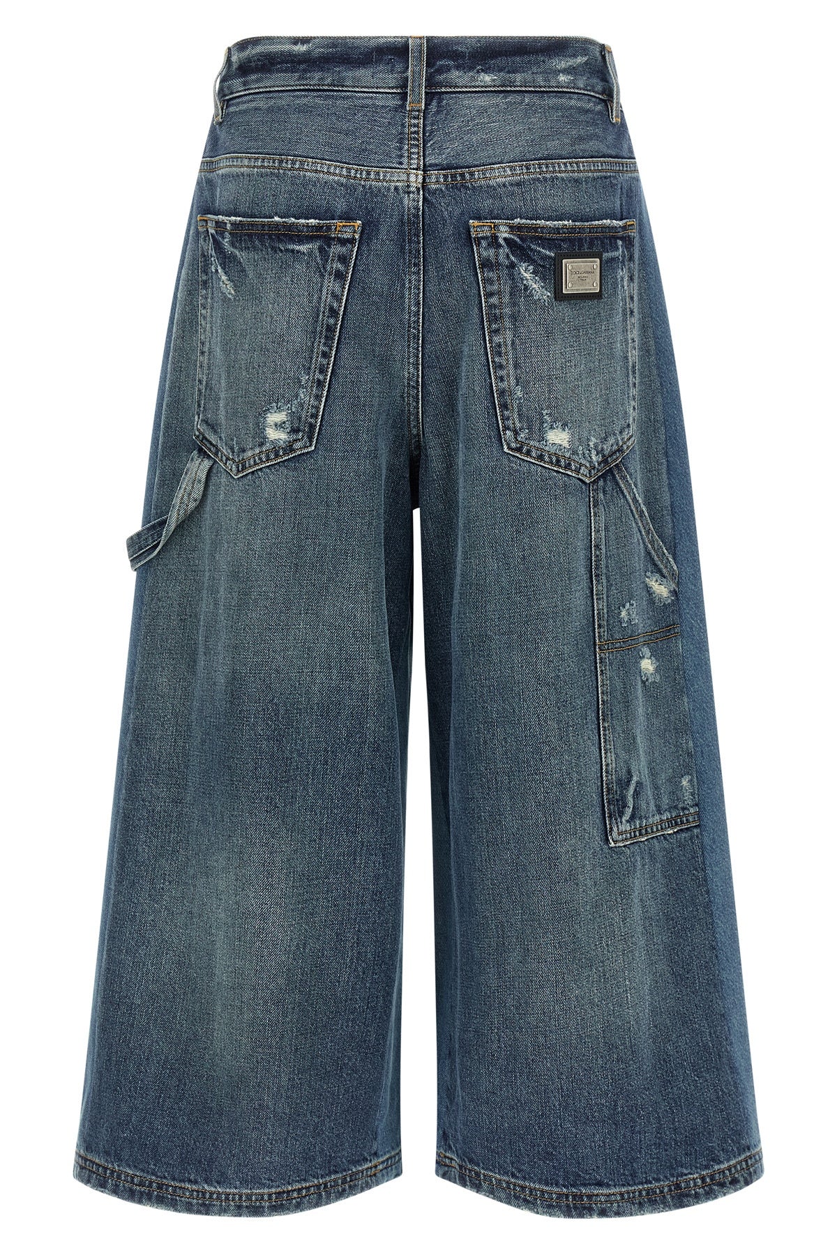 used-effect cotton denim bermuda shorts