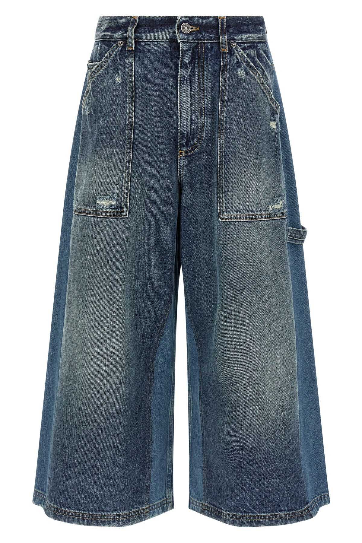 used-effect cotton denim bermuda shorts