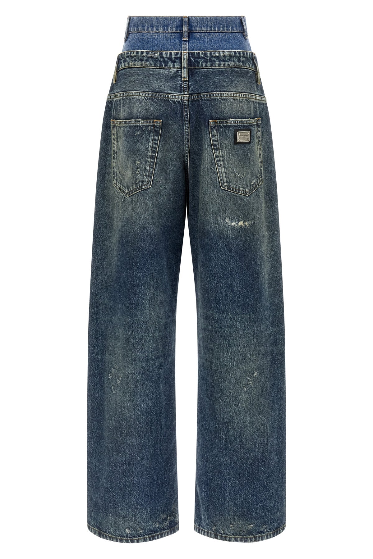 used-effect stonewashed cotton denim jeans