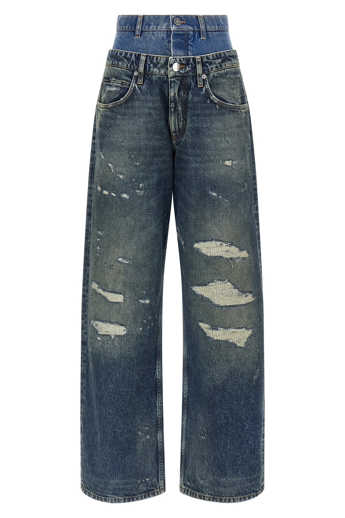 used-effect stonewashed cotton denim jeans