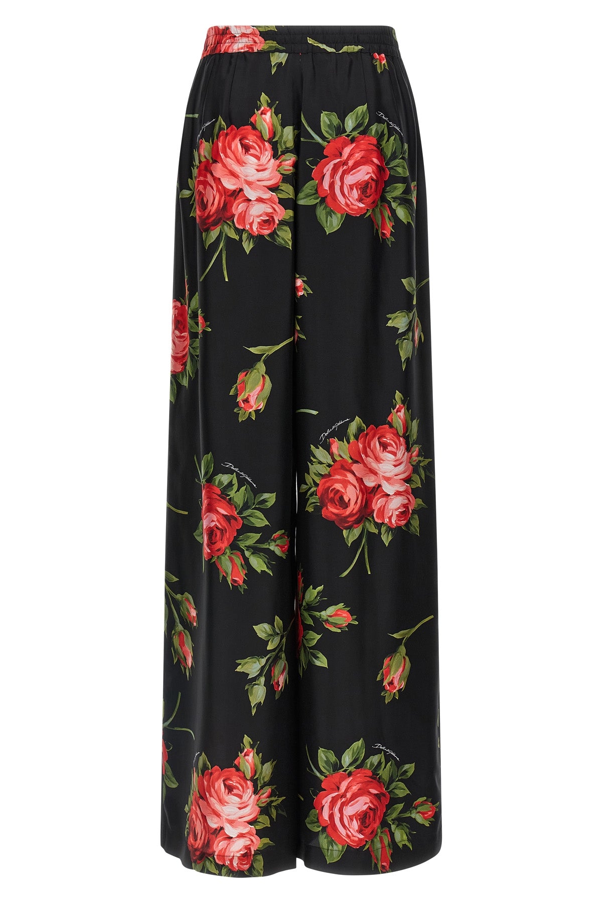 bouquet rose print silk twill trousers