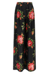 bouquet rose print silk twill trousers