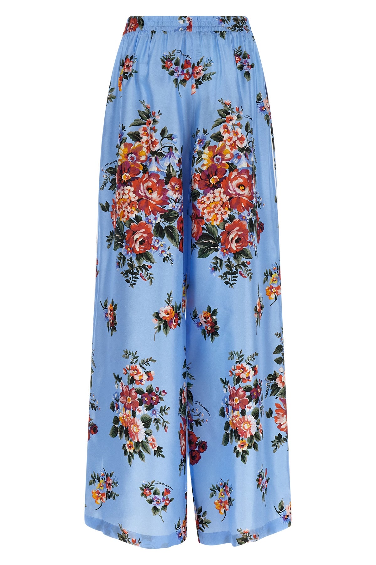 all-over mazzo di fiori print silk twill trousers