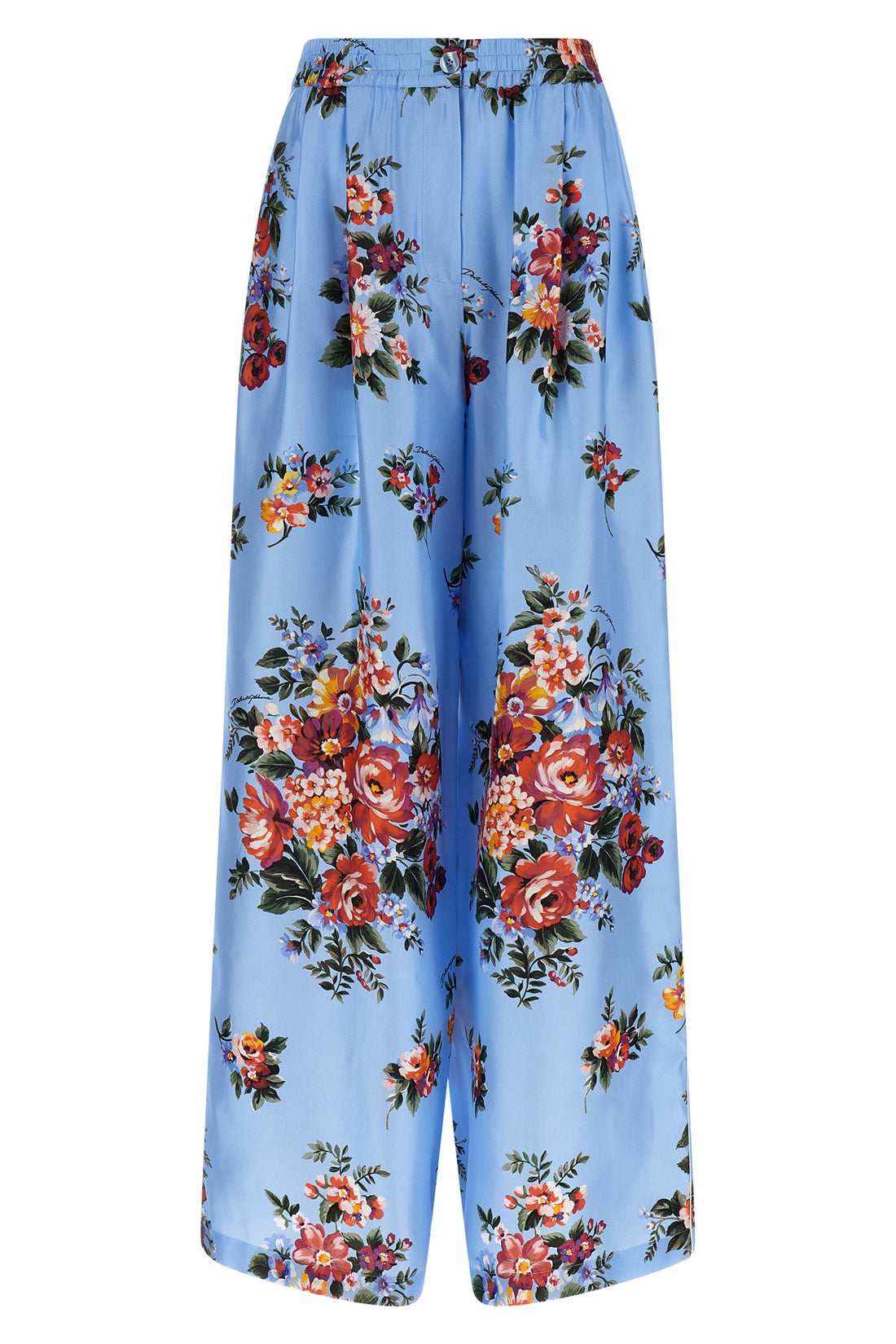 DOLCE &amp; GABBANA 42 all-over mazzo di fiori print silk twill trousers