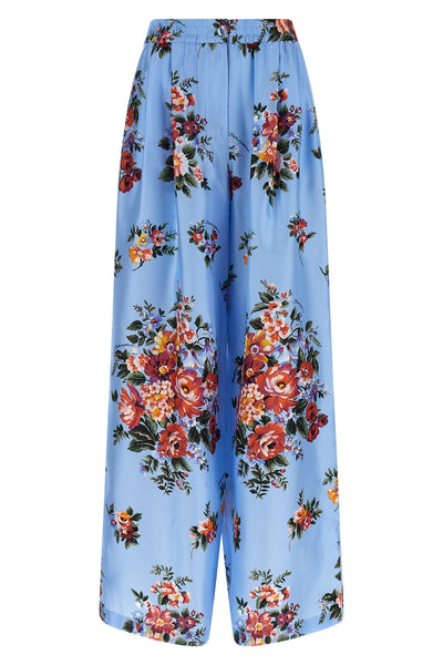 all-over mazzo di fiori print silk twill trousers