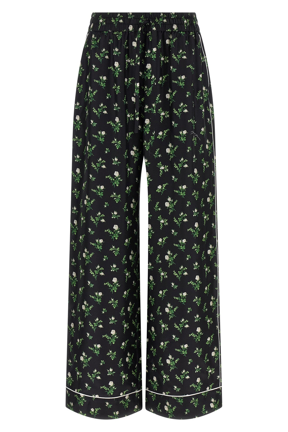 all-over roselline e mughetti print twill pants