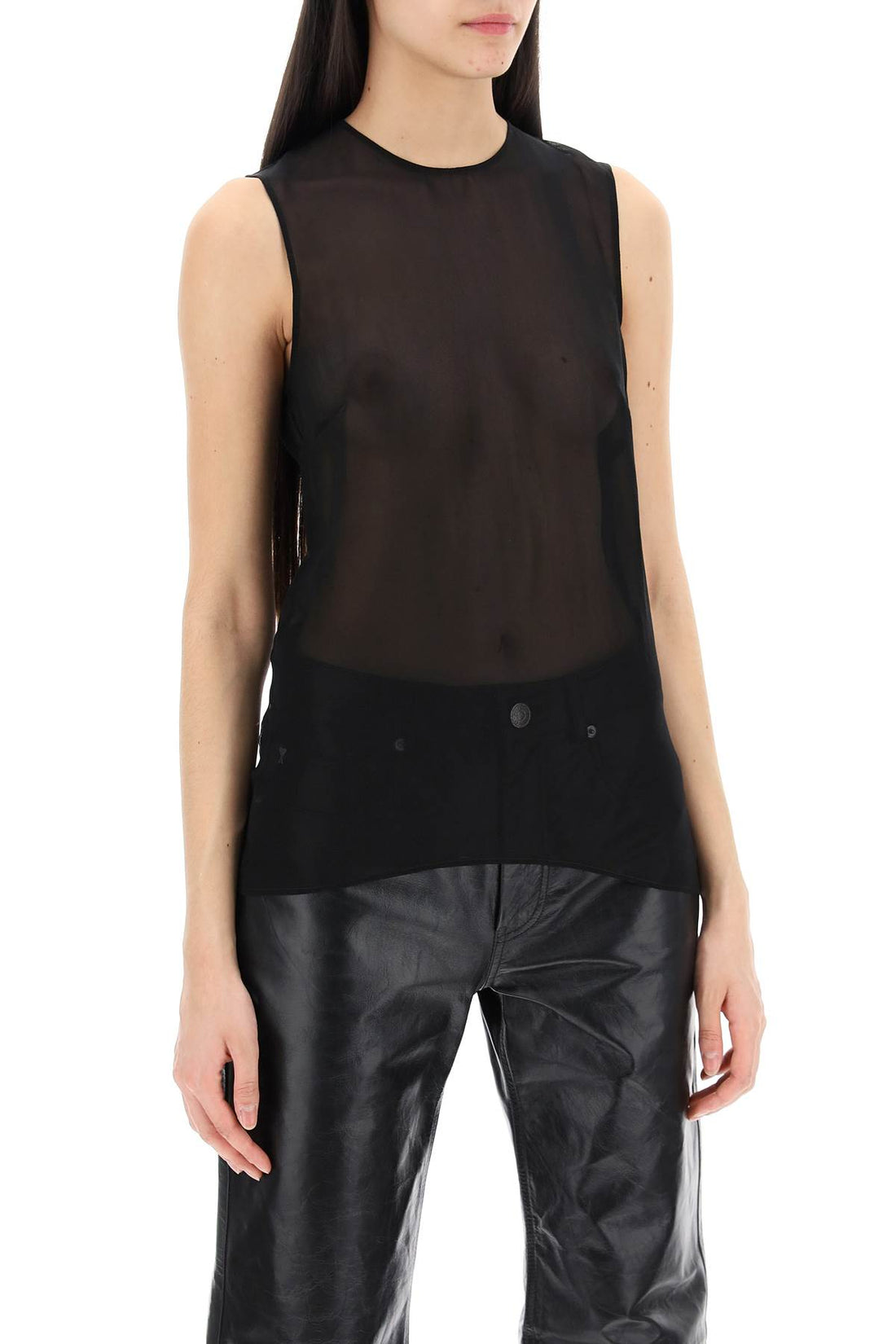 sleeveless silk top in