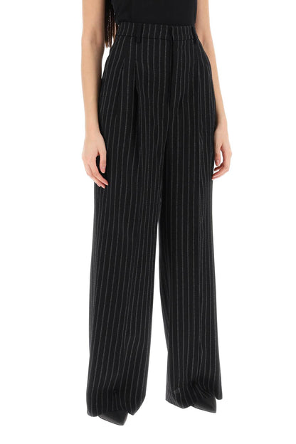 wide-legged pinstripe trousers with