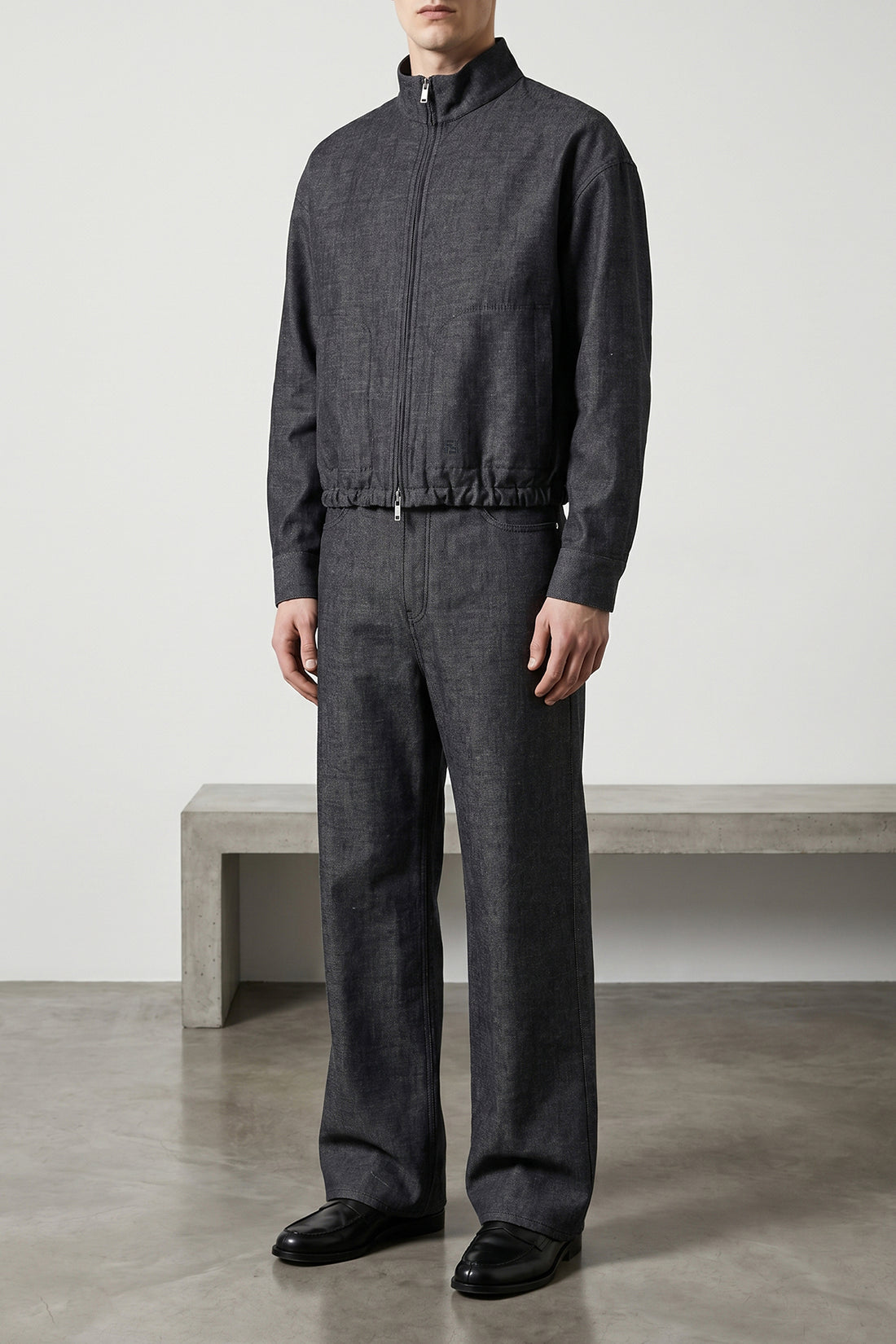 FENDI 50 reversible blouson in denim fabric and linen and cotton fabric