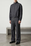 reversible blouson in denim fabric and linen and cotton fabric