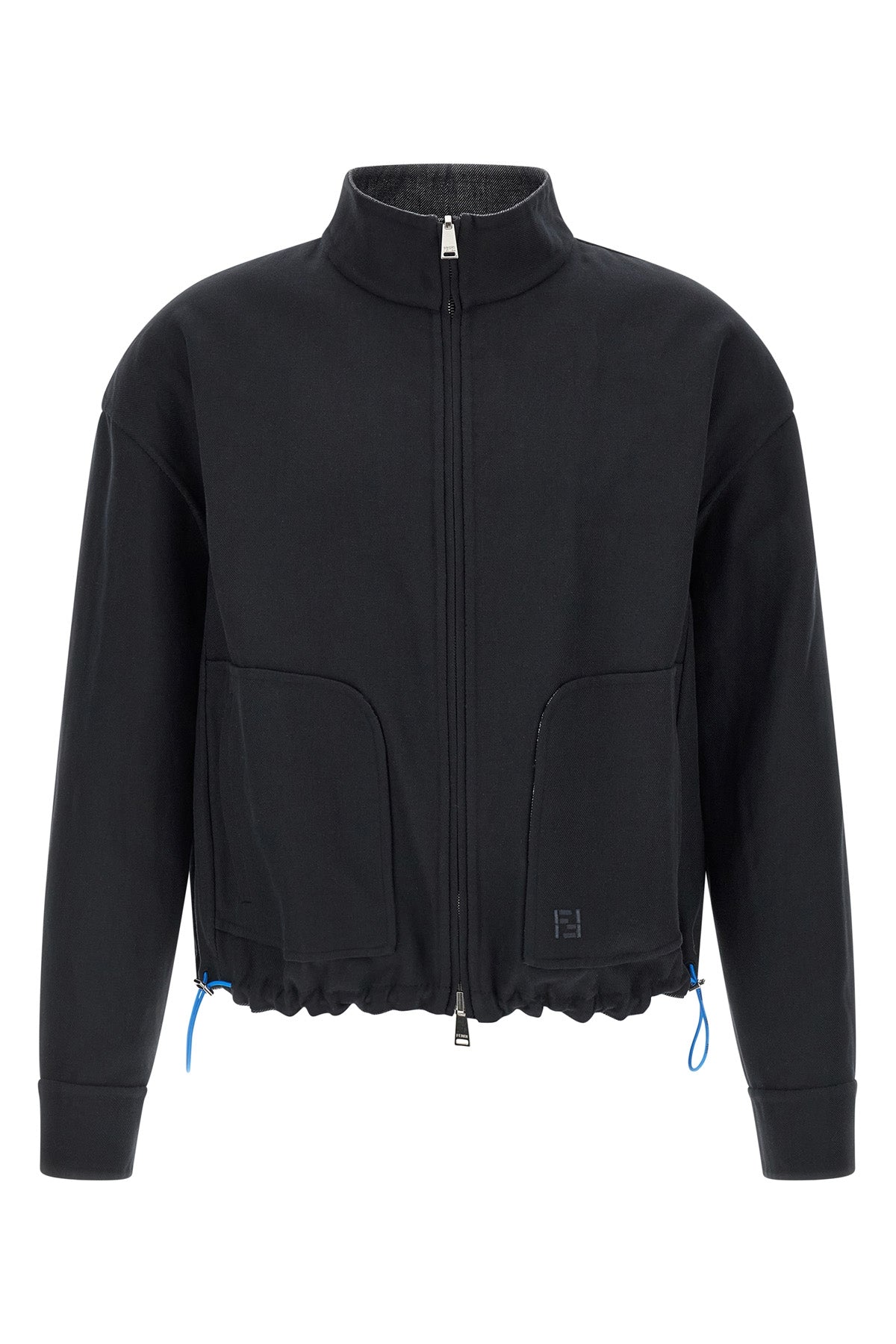 reversible blouson in denim fabric and linen and cotton fabric