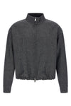reversible blouson in denim fabric and linen and cotton fabric